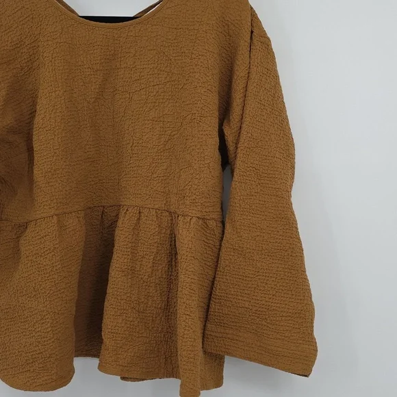 Madewell Brown Boxy Peplum Blouse Long Sleeeves Size L - Picture 3 of 9